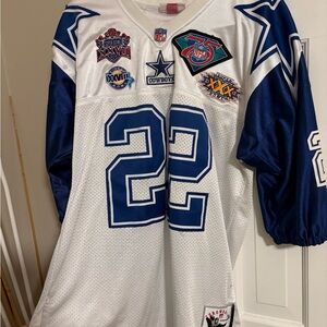 White and Blue NFL Jersey with Patches